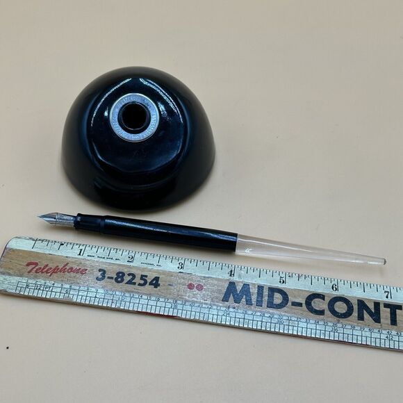 Esterbrook Fountain Pen Desk Set - Black Clear Pen Art Deco Black 9550 Nib USA - Picture 3 of 7